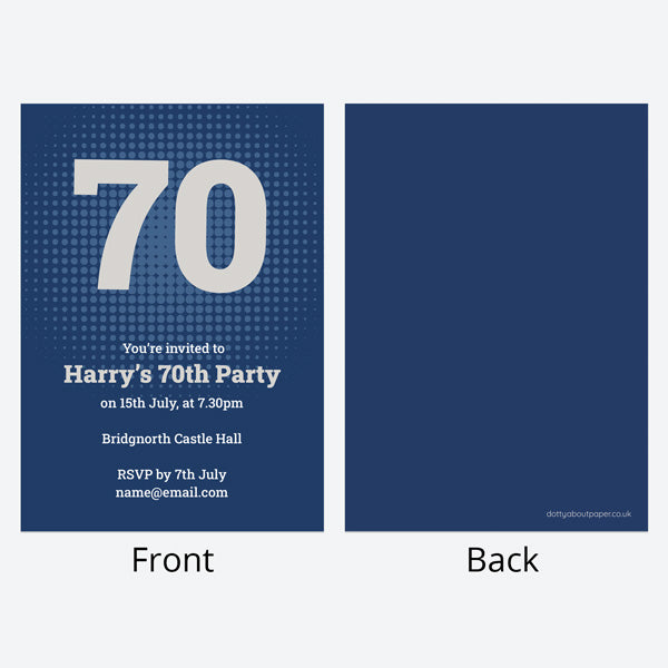 70th Birthday Invitations - Navy Bold Typography - Pack of 10