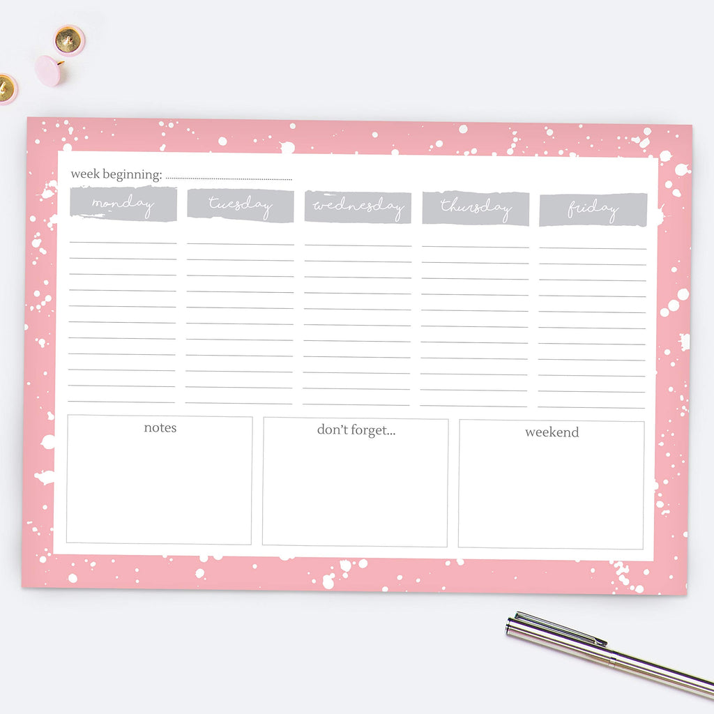 A4 Desk Planner, 53 Pages, Undated, Weekday Planner, Organiser, to Do List, Notepad for School, Home, Work, Office, Acedemic, Events - Make Your Mark (06/0006)
