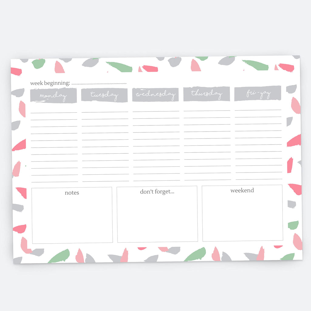 A4 Desk Planner, 53 Pages, Undated, Weekday Planner, Organiser, to Do List, Notepad for School, Home, Work, Office, Acedemic, Events - Paint The Town (06/0007)