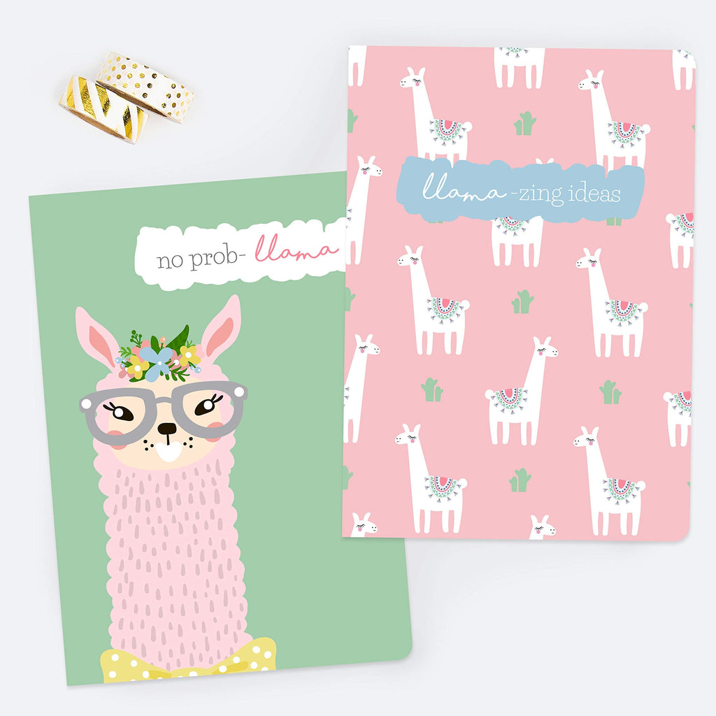 Llama Drama - A5 Exercise Books - Pack of 2. Lists, Notebooks, Workbook, Modern, Fun, Colourful, School, Home, Work, Office, Acedemic, Events, On-Trend. (07 0008)