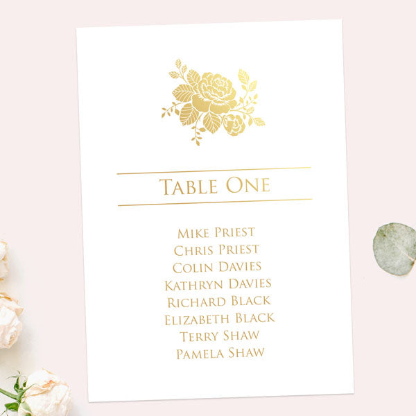 Elegant Rose - Foil Table Plan Cards - Fast Delivery at Dotty About Paper