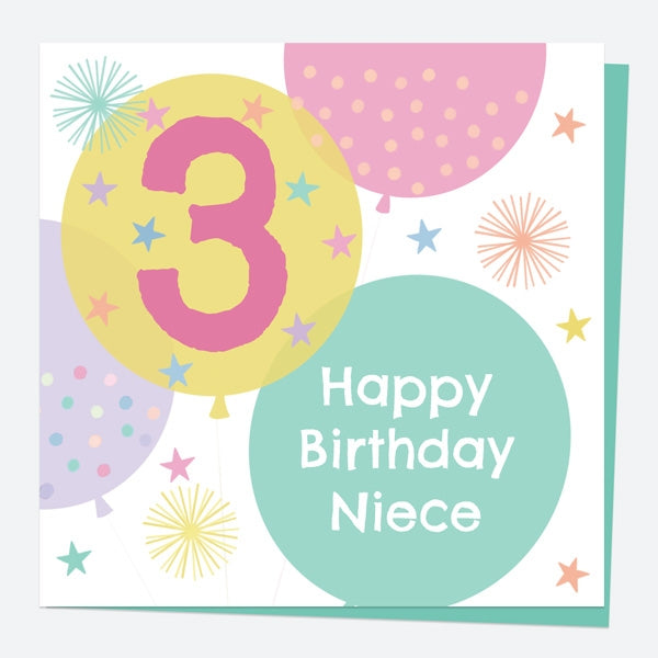 Niece Birthday Card Girls Balloons Age Fast Delivery at