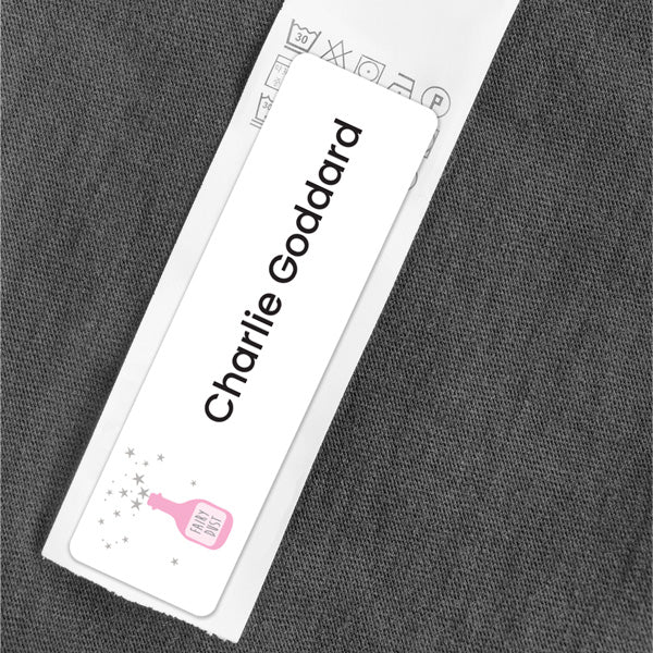 Medium Personalised Stick On Waterproof (Clothing/Equipment) Name Labels - Fairy Garden Fairy Dust - Pack of 36