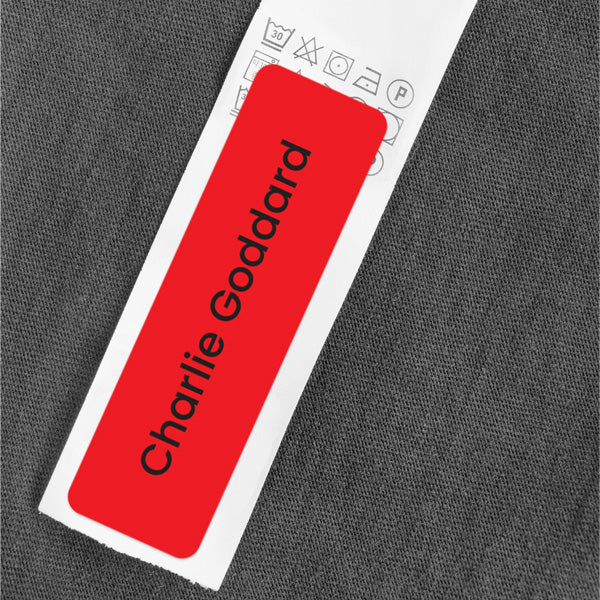 No Iron Small Personalised Stick On Waterproof Name Labels - Red - Pack of 64
