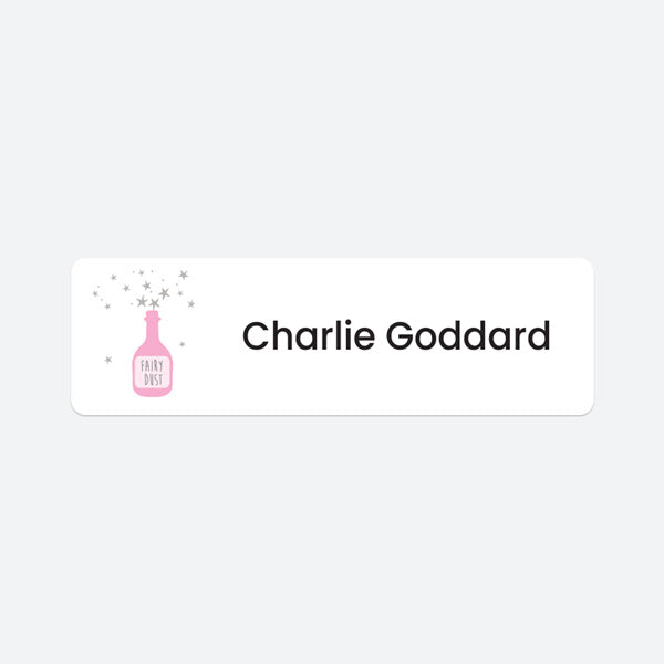 Medium Personalised Stick On Waterproof (Clothing/Equipment) Name Labels - Fairy Garden Fairy Dust - Pack of 36