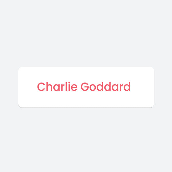Medium Personalised Stick On Waterproof (Equipment) Name Labels - White with Pink Text - Pack of 36