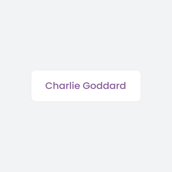 No Iron Small Personalised Stick On Waterproof Name Labels - White with Purple Text - Pack of 64