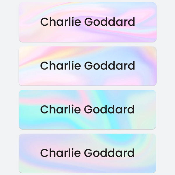 Medium Personalised Stick On Waterproof (Equipment) Name Labels - Pastel Ombre - Mixed Pack of 36