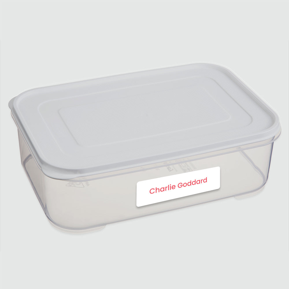 Medium Personalised Stick On Waterproof (Equipment) Name Labels - White with Pink Text - Pack of 36