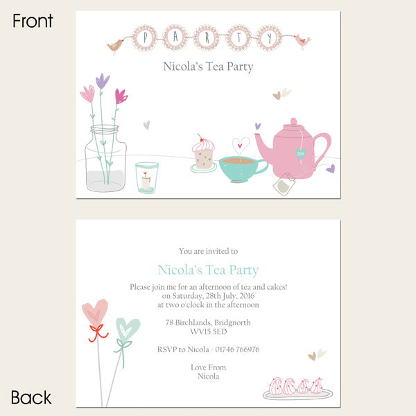 Tea Party Invitations - Afternoon Tea - Pack of 10