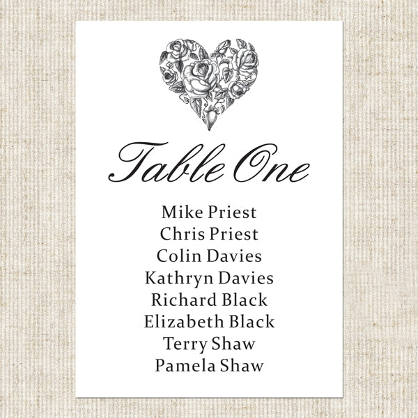 Amore - Table Plan Cards