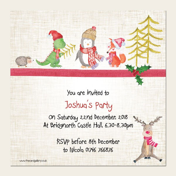 Personalised Christmas Party Invitations - Festive Animals - Pack of 10