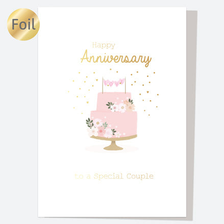 Luxury Foil Anniversary Card - Floral Cake - Special Couple