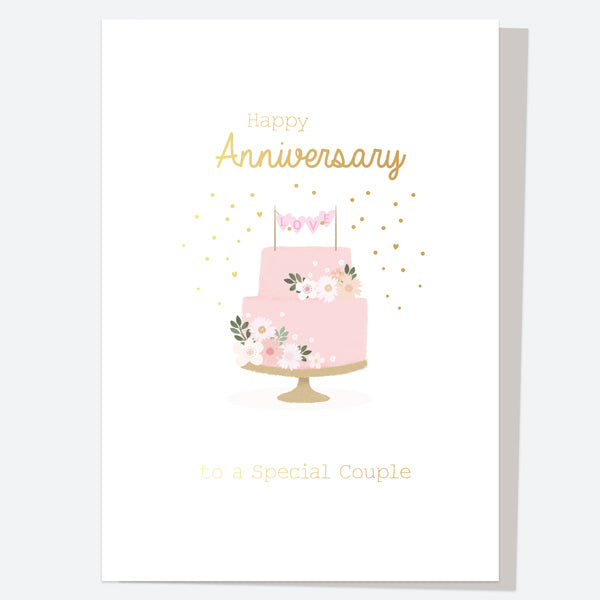 Luxury Foil Anniversary Card - Floral Cake - Special Couple