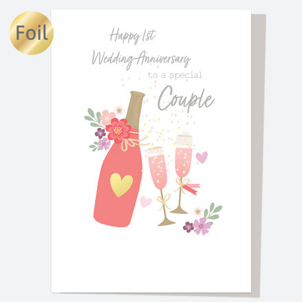 Luxury Foil Anniversary Card - Pink Champagne - 1st Anniversary