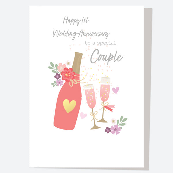 Luxury Foil Anniversary Card - Pink Champagne - 1st Anniversary