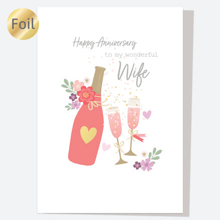Luxury Foil Anniversary Card - Pink Champagne - Wife