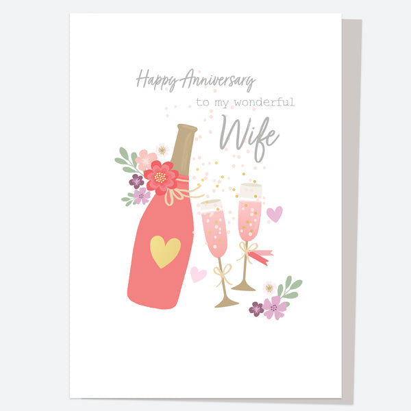 Luxury Foil Anniversary Card - Pink Champagne - Wife