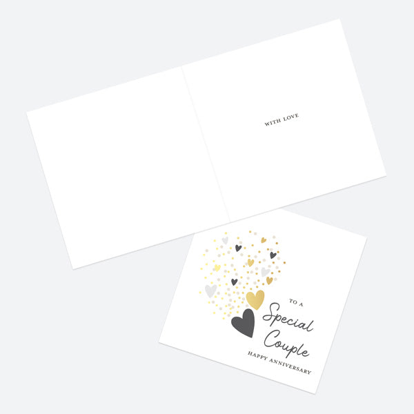 Luxury Foil Anniversary Card - Foil Monochrome - Hearts