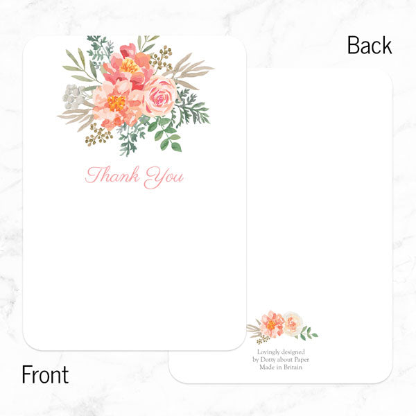 Anniversary Thank You Cards - Peach Watercolour Bouquet - Pack of 10