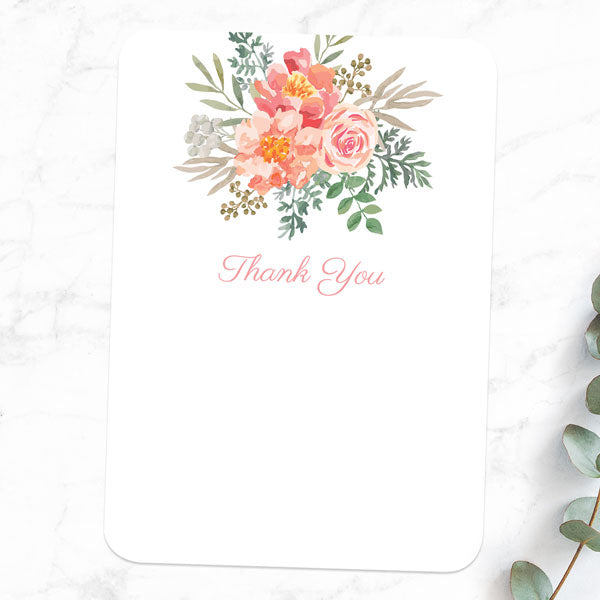 Anniversary Thank You Cards - Peach Watercolour Bouquet - Pack of 10