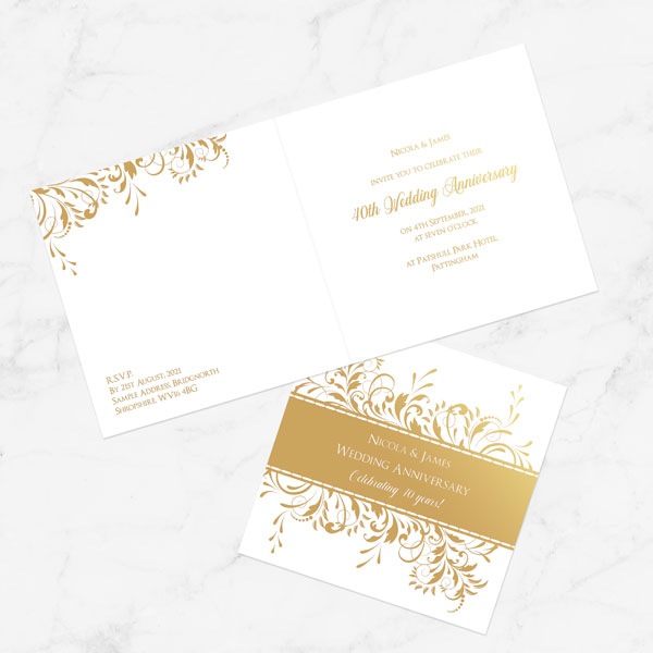 40th Foil Wedding Anniversary Invitations - Antique Swirls