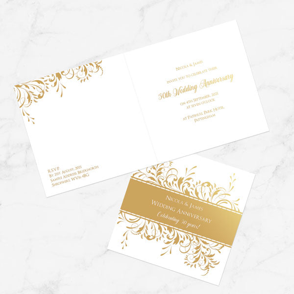 50th Foil Wedding Anniversary Invitations - Antique Swirls