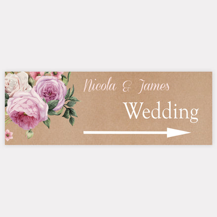 Kraft Vintage Flowers - Arrow Wedding Sign