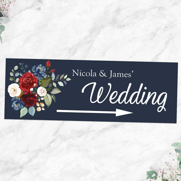 Navy Jewel Flowers - Arrow Wedding Sign