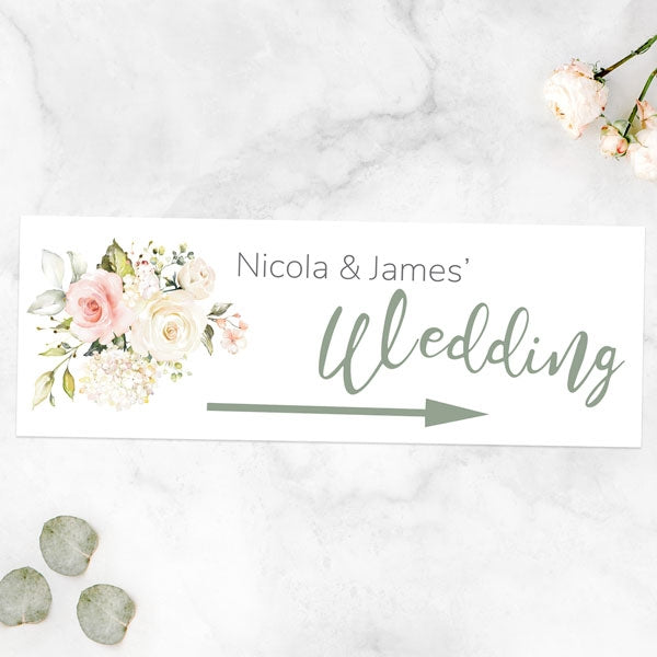 Pink & White Country Bouquet - Arrow Wedding Sign