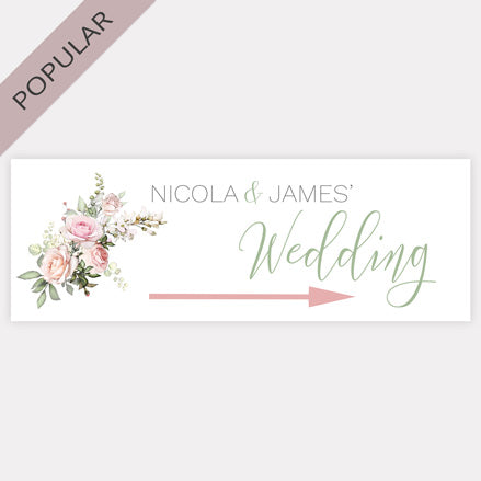 Pink Country Flowers - Arrow Wedding Sign