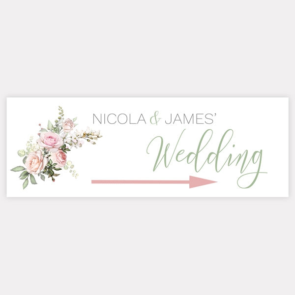Pink Country Flowers - Arrow Wedding Sign