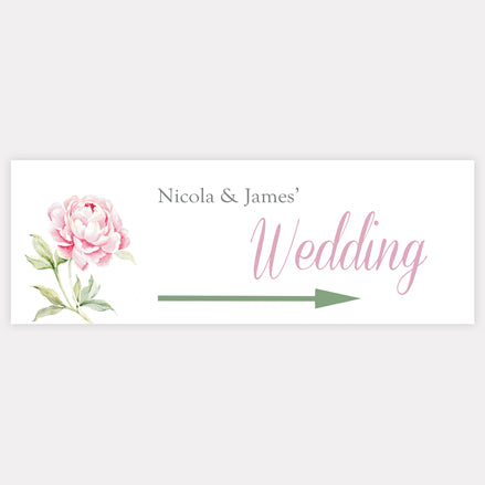 Pretty Pink Peony - Iridescent Arrow Wedding Sign