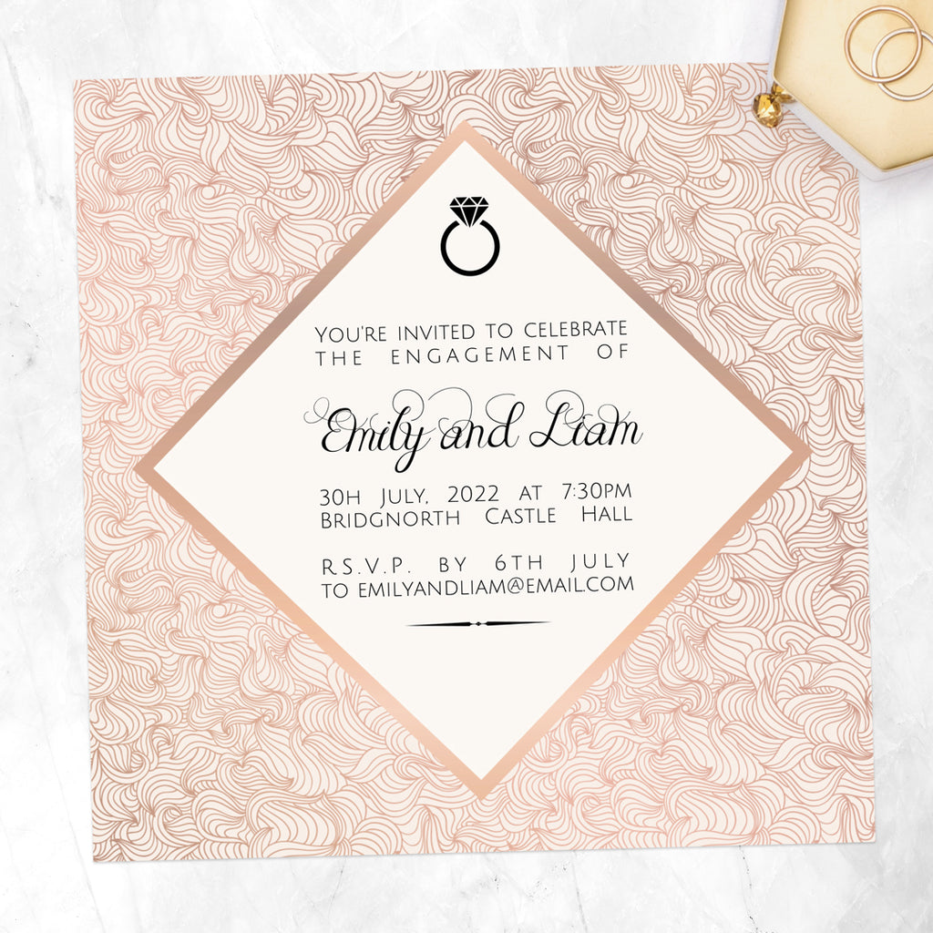 Engagement Party Invitations - Art Deco Rose Gold