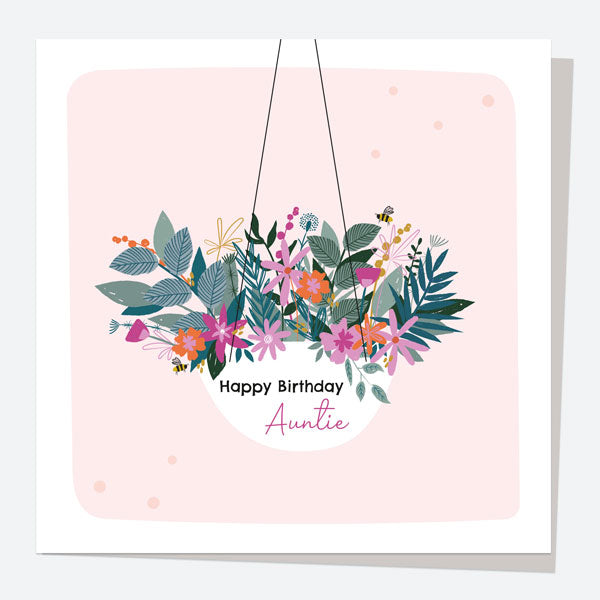 Aunt Birthday Card - Pretty Wildflowers - Hanging Basket - Auntie Birthday