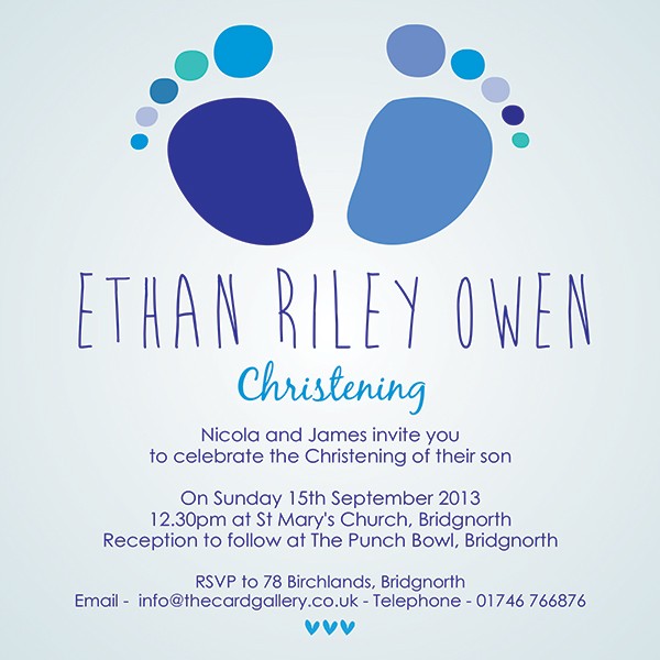 Christening Invitations - Blue Baby Feet - Postcard - Pack of 10