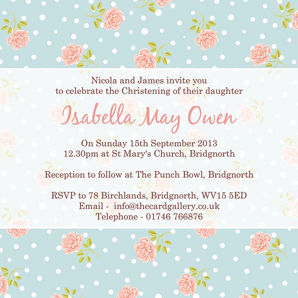 Christening Invitations - Flower Pattern - Postcard - Pack of 10