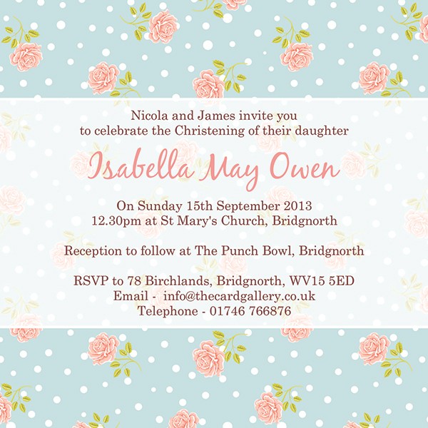 Christening Invitations - Flower Pattern - Postcard - Pack of 10