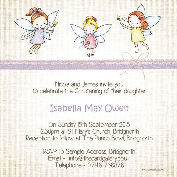 Christening Invitations - Girls Fairy - Postcard - Pack of 10