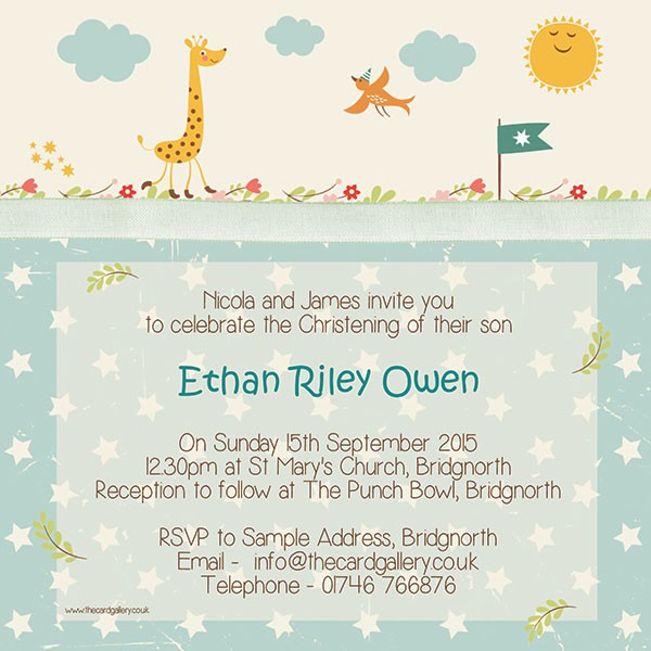 Christening Invitations - Vintage Giraffe - Postcard - Pack of 10