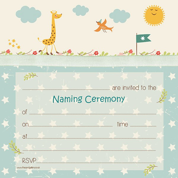 Naming Ceremony Invitations - Vintage Giraffe - Postcard - Pack of 10