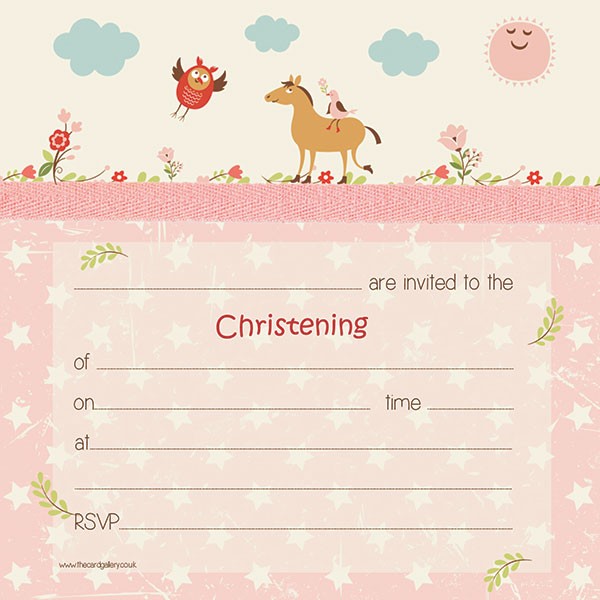 Christening Invitations - Vintage Pony - Postcard - Pack of 10