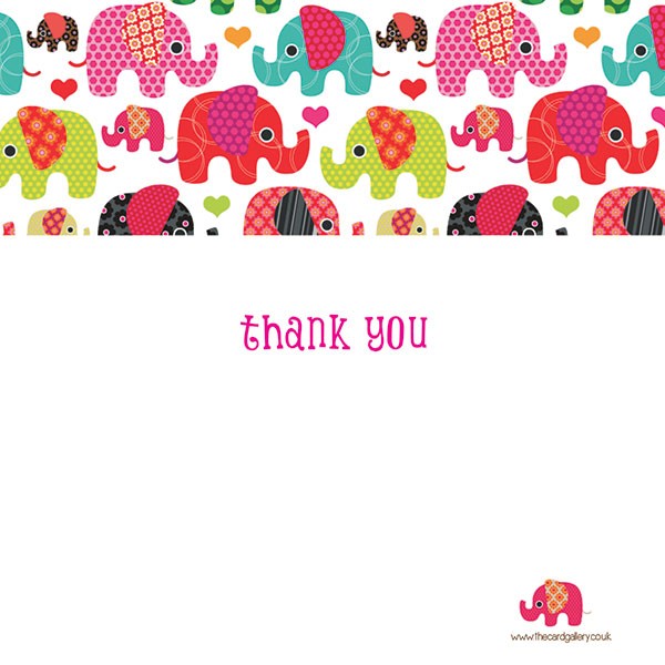 Thank You - Girls Elephant Pattern - Postcard - Pack of 10
