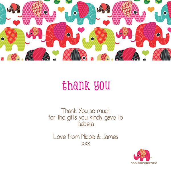 Thank You - Girls Elephant Pattern - Postcard - Pack of 10