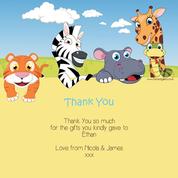 Thank You - Zoo Animals - Postcard - Pack of 10