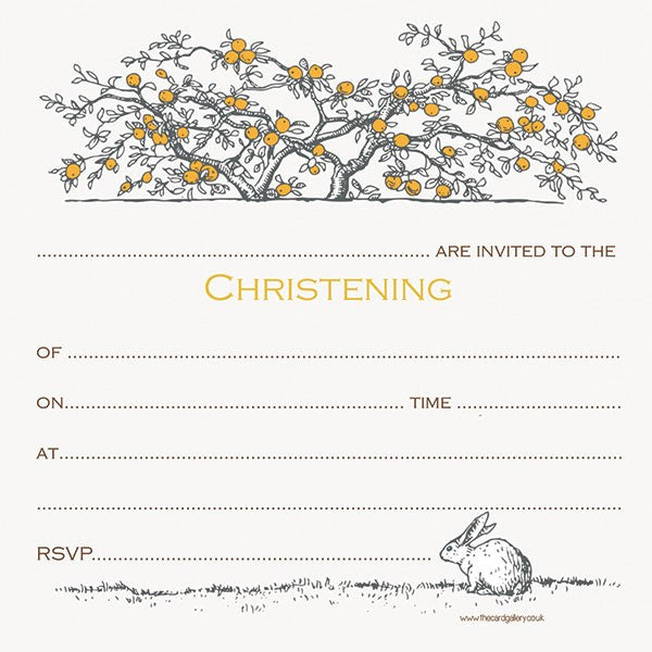 Christening Invitations - Tree & Rabbit - Postcard - Pack of 10