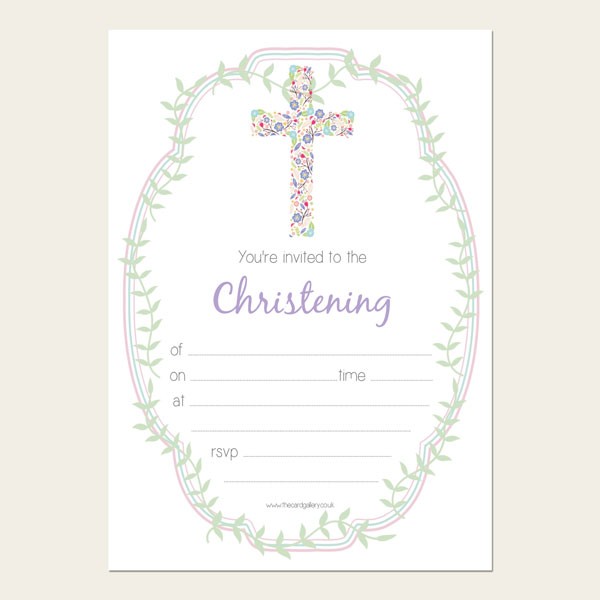 Christening Invitations - Girls Cross - A6 Postcard - Pack of 10