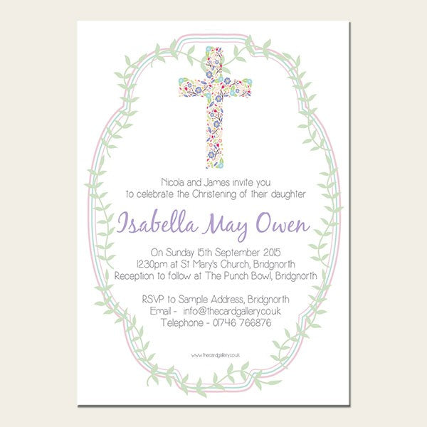 Christening Invitations - Girls Cross - A6 Postcard - Pack of 10