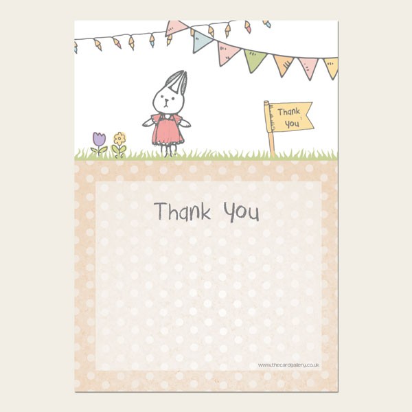 Thank You - Girls Rabbit & Bunting - A6 Postcard - Pack of 10