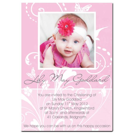 Christening Invitations - Pink Butterfly Use Own Photo - Postcard